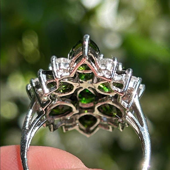 Sterling Silver Vibrant Green Chrome Diopside Floral Ring Size 10 - Picture 7 of 14